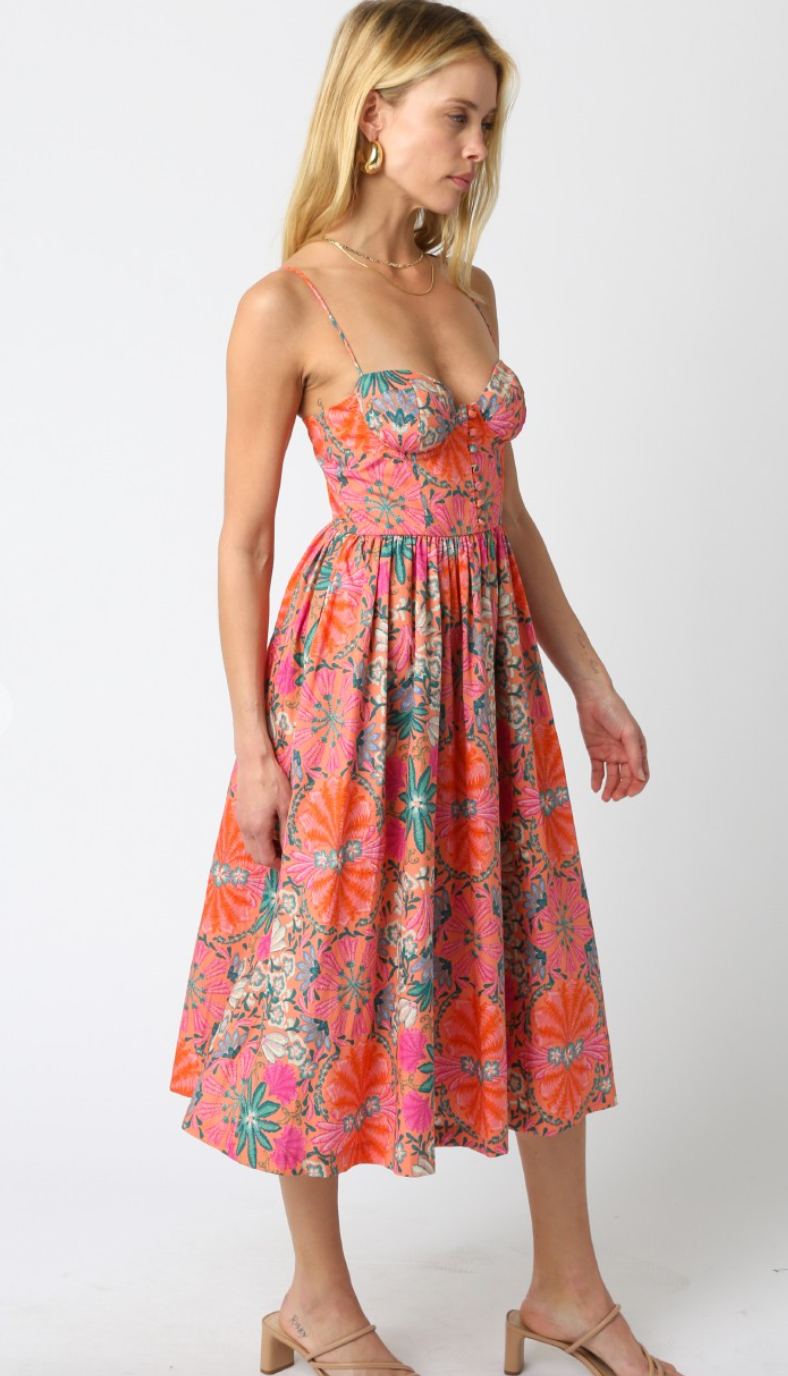Calypso Floral Midi Sweetheart Dress