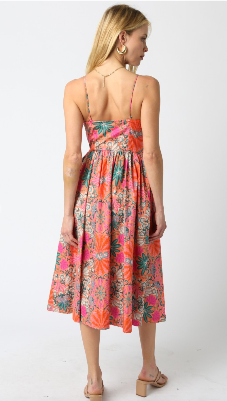 Calypso Floral Midi Sweetheart Dress