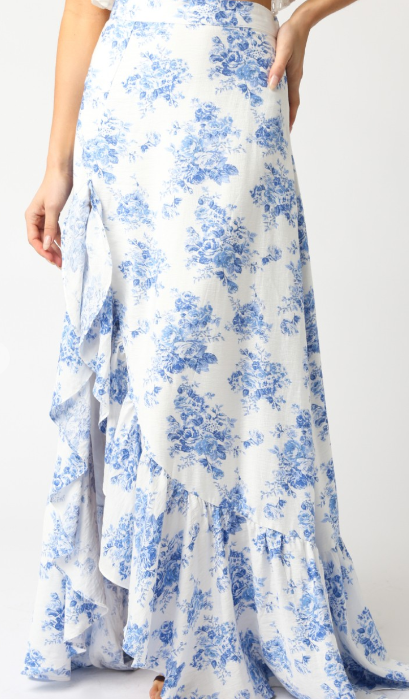 Evelyn Blue Floral Maxi Skirt