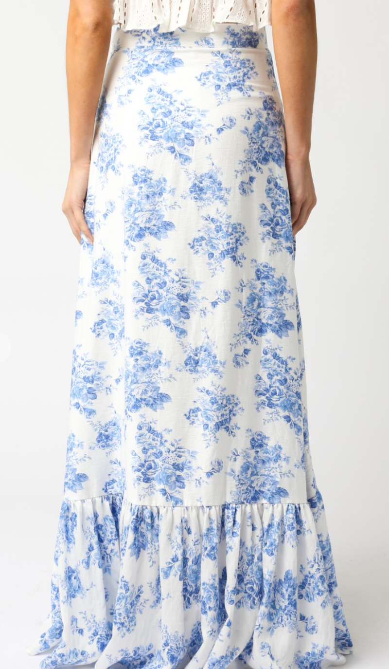 Evelyn Blue Floral Maxi Skirt