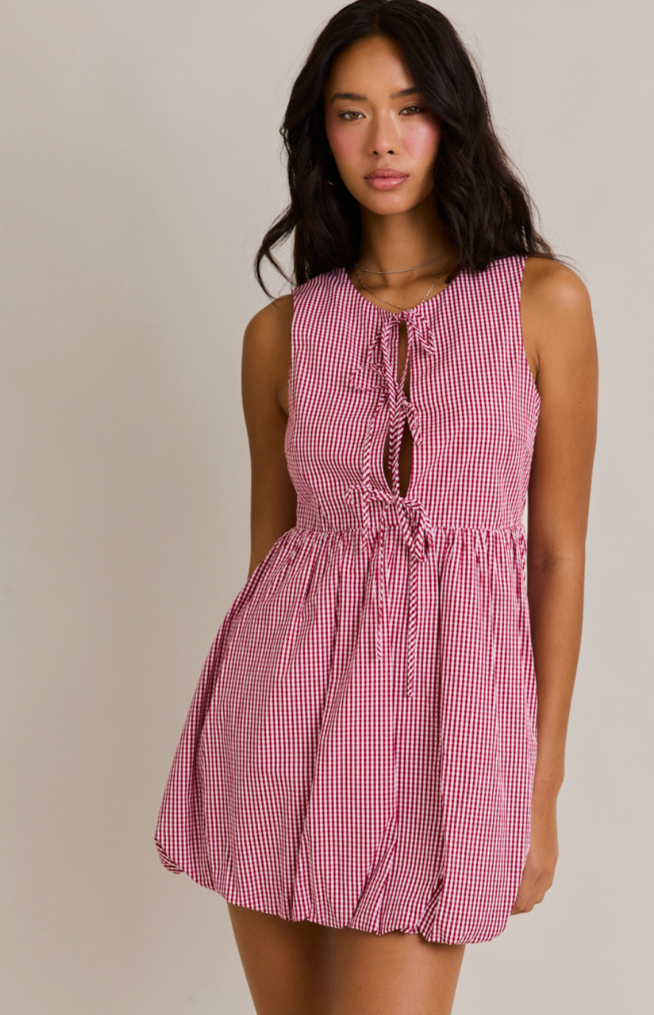 Gingham Bubble Hem Tie Dress