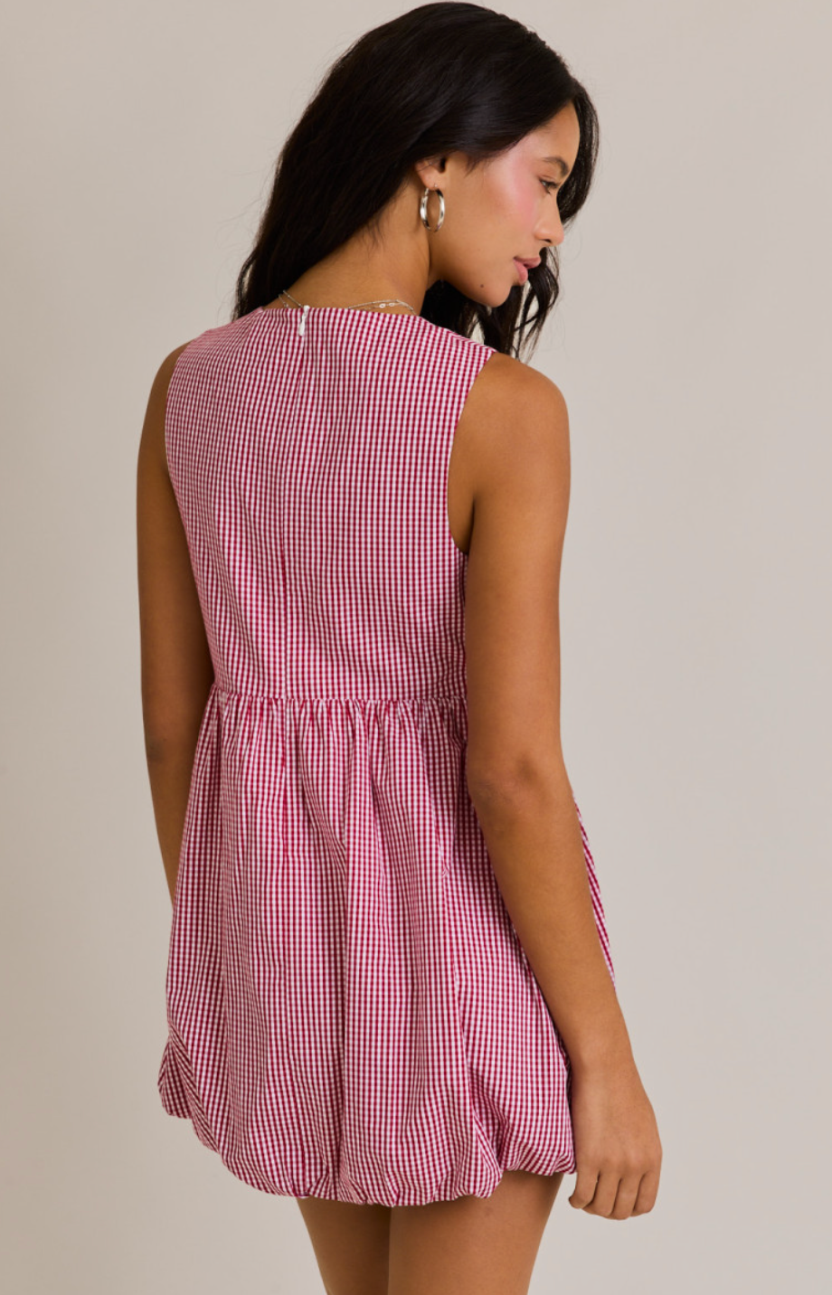 Gingham Bubble Hem Tie Dress