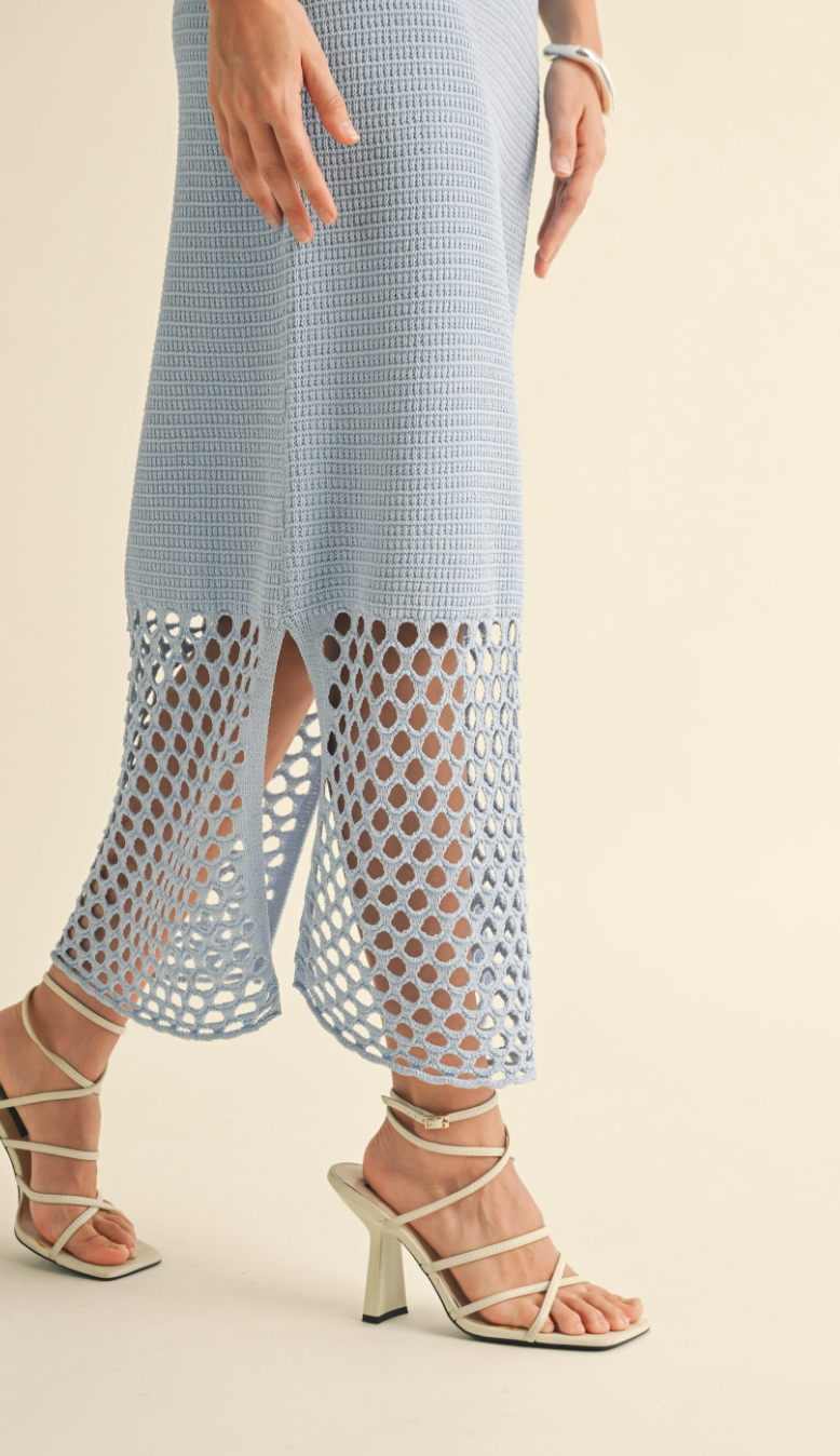 Crochet Knitted Midi Dress Blue