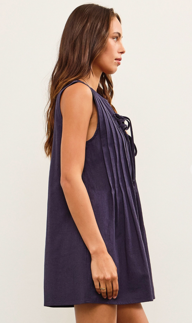 Pleated Tie Up Romper Navy