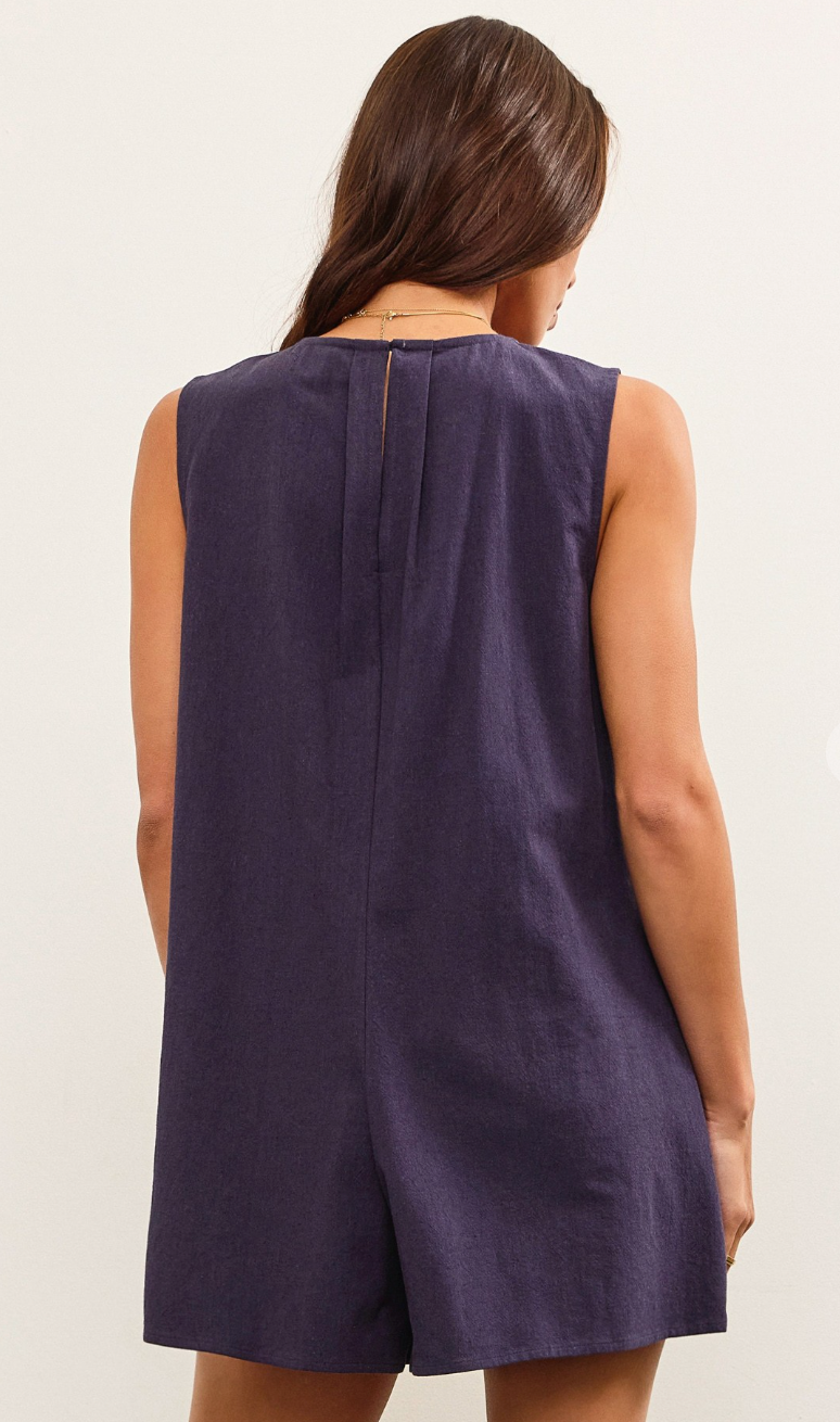 Pleated Tie Up Romper Navy