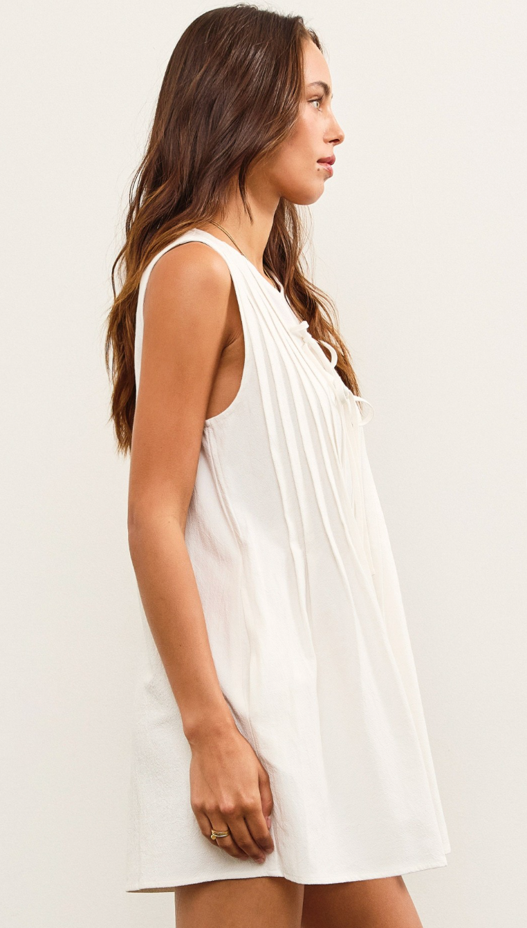 Pleated Tie Up Romper White