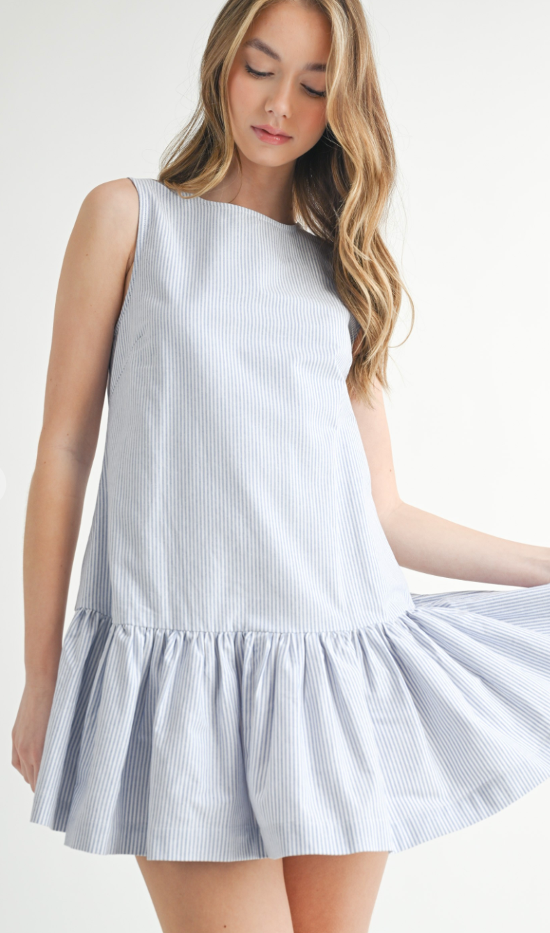 Blue Pin Stripe Drop Hem Dress