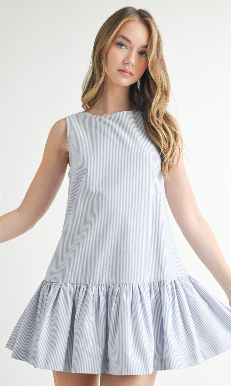 Blue Pin Stripe Drop Hem Dress