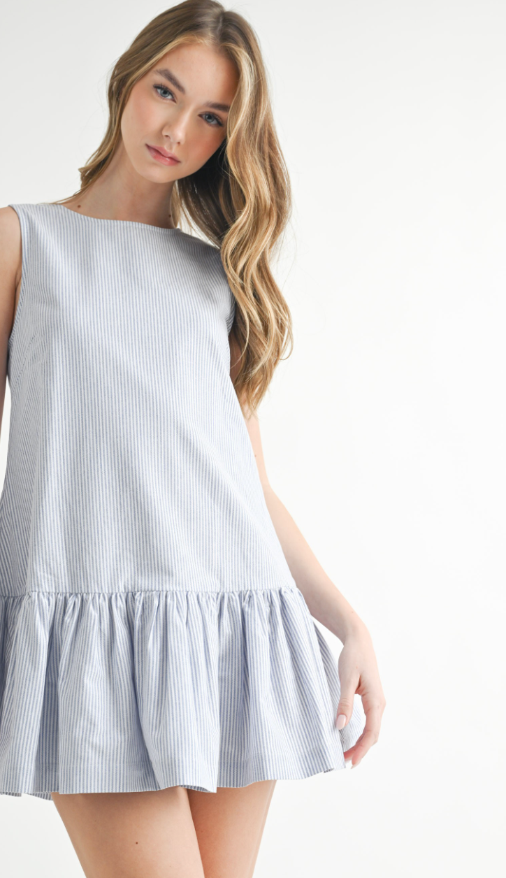 Blue Pin Stripe Drop Hem Dress