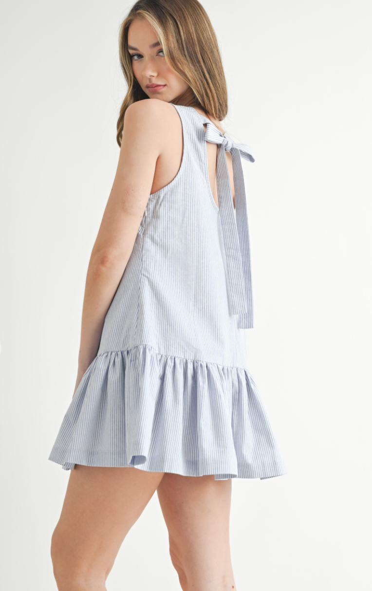 Blue Pin Stripe Drop Hem Dress