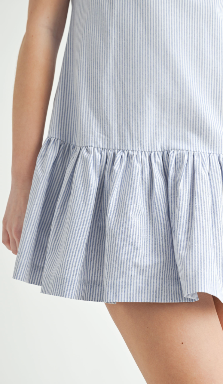 Blue Pin Stripe Drop Hem Dress