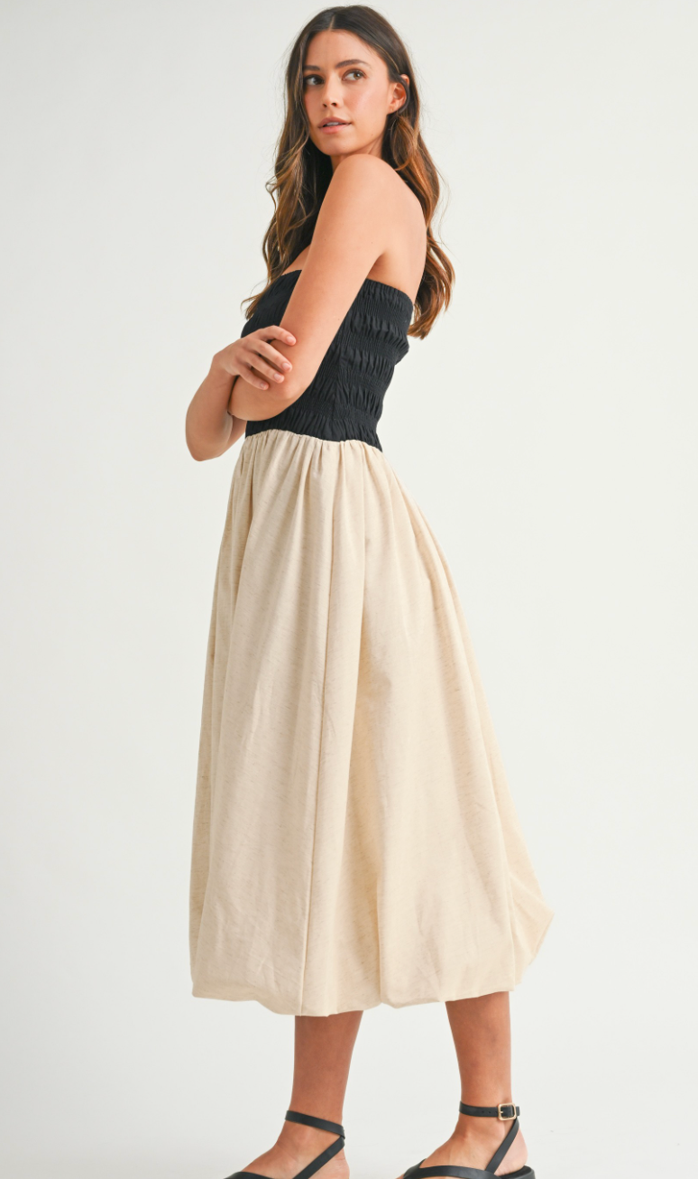 Linen Smocked Strapless Dress
