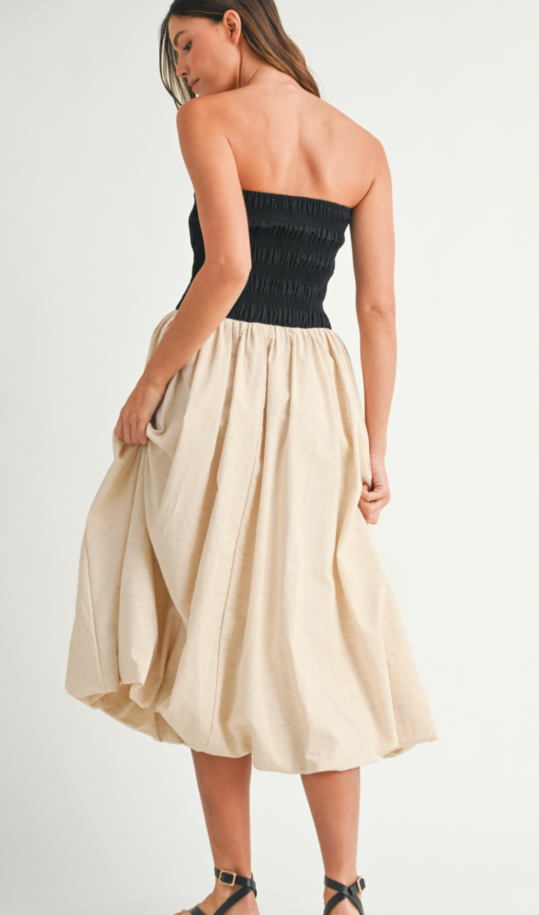 Linen Smocked Strapless Dress