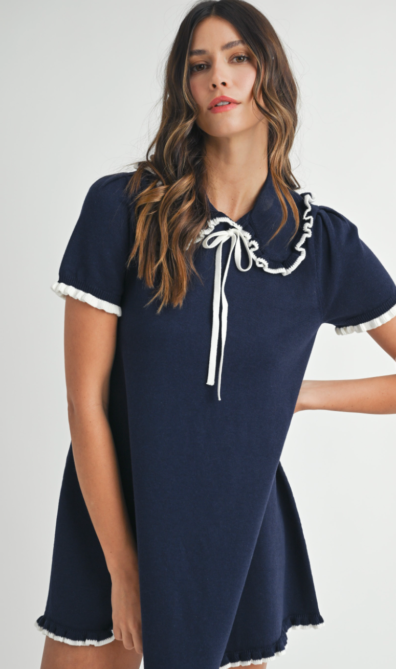 Madeline Navy Collar Knit Dress