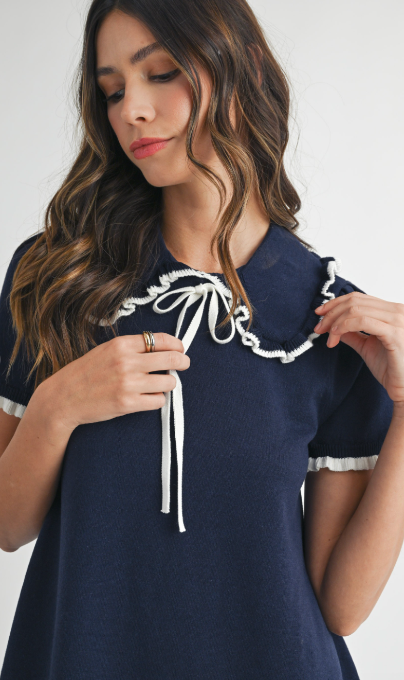 Madeline Navy Collar Knit Dress