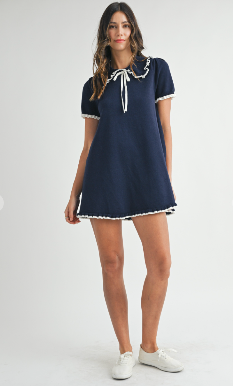 Madeline Navy Collar Knit Dress
