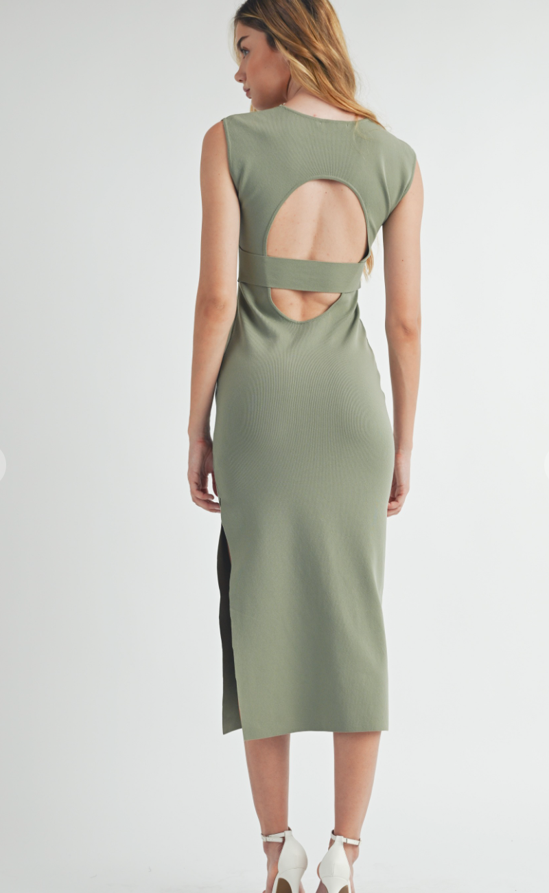 Sage Open Back Midi Dress