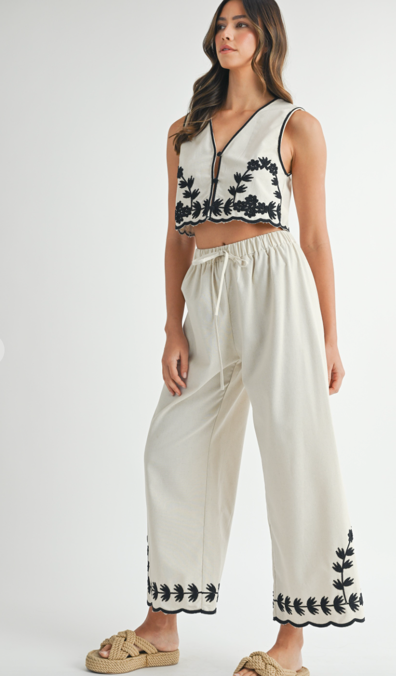 Paige Embroidered Tank & Pants Set of 2