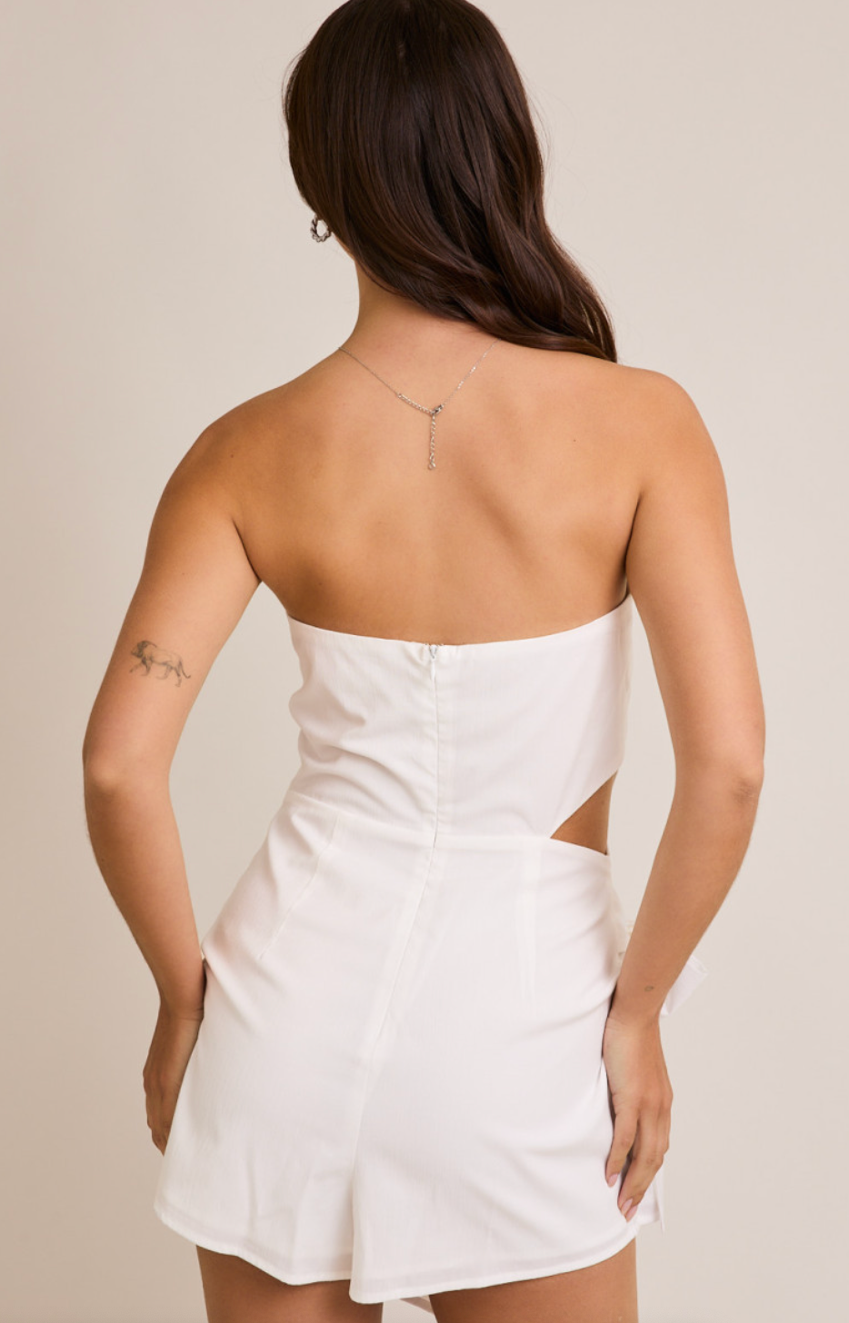 Strapless Side Tie Romper White