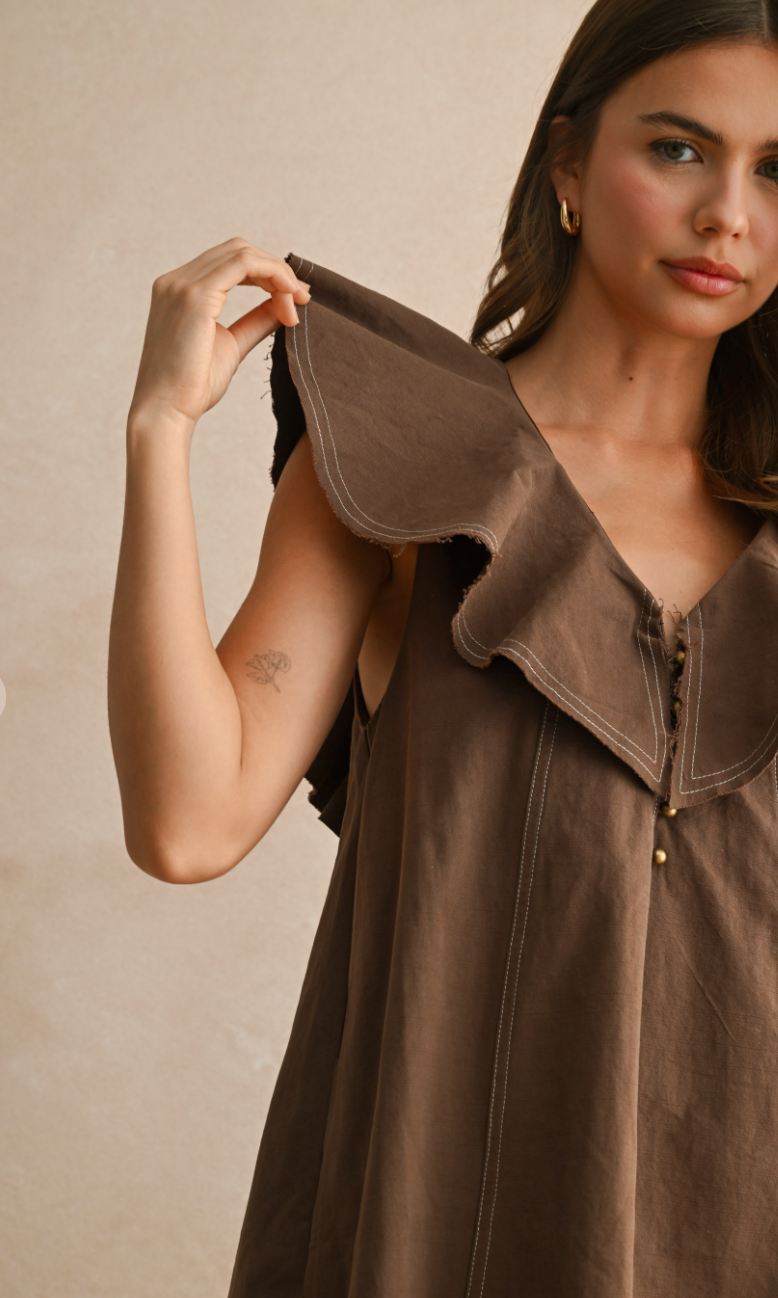 Rayne Ruffled Collar Dress Brown