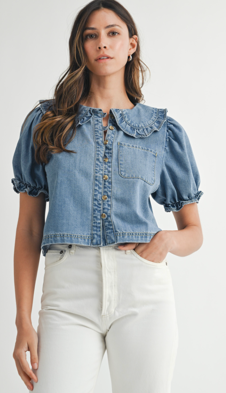 Farrah Collared Denim Top