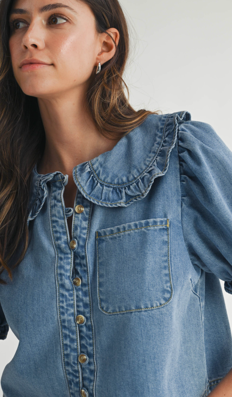 Farrah Collared Denim Top