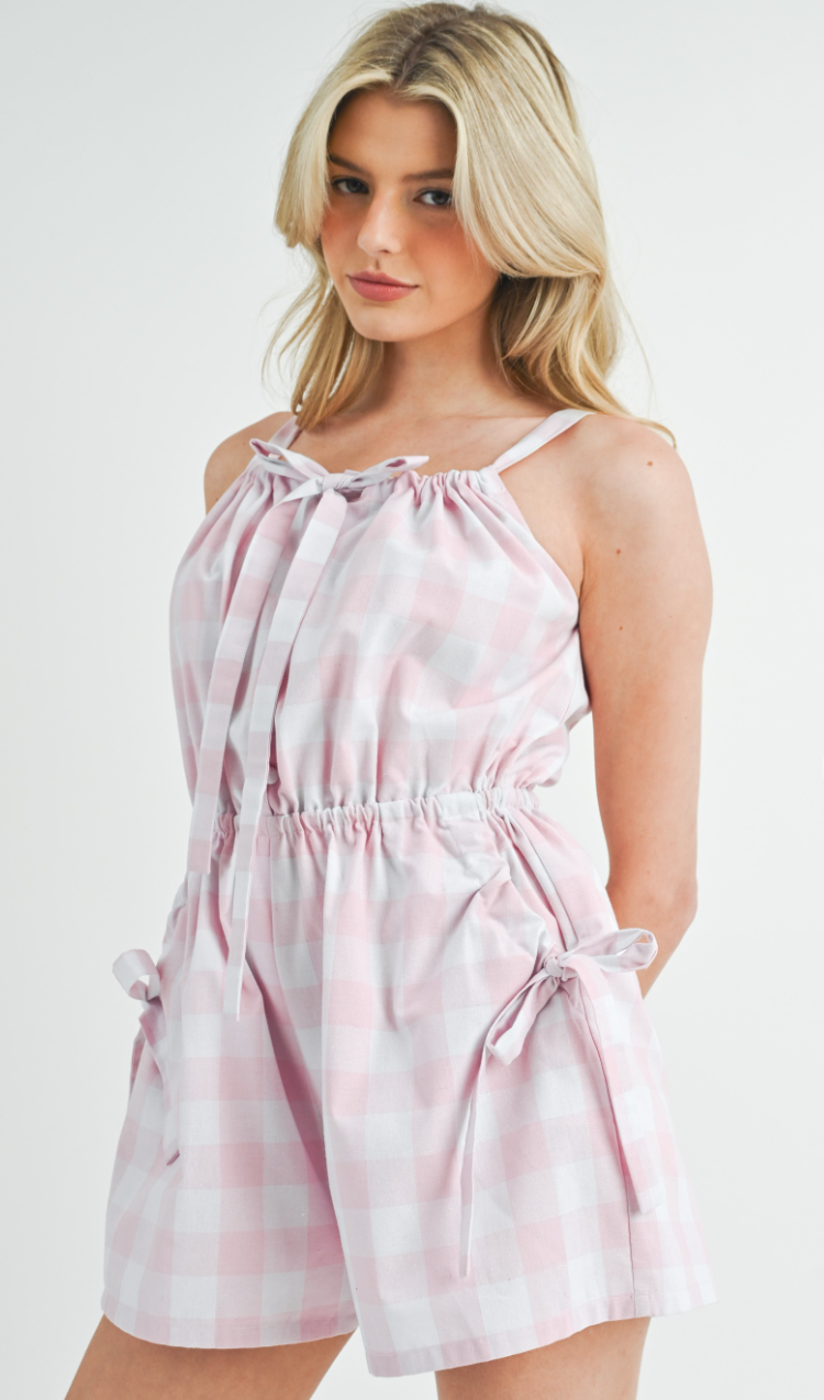 Pink Gingham Bow Romper