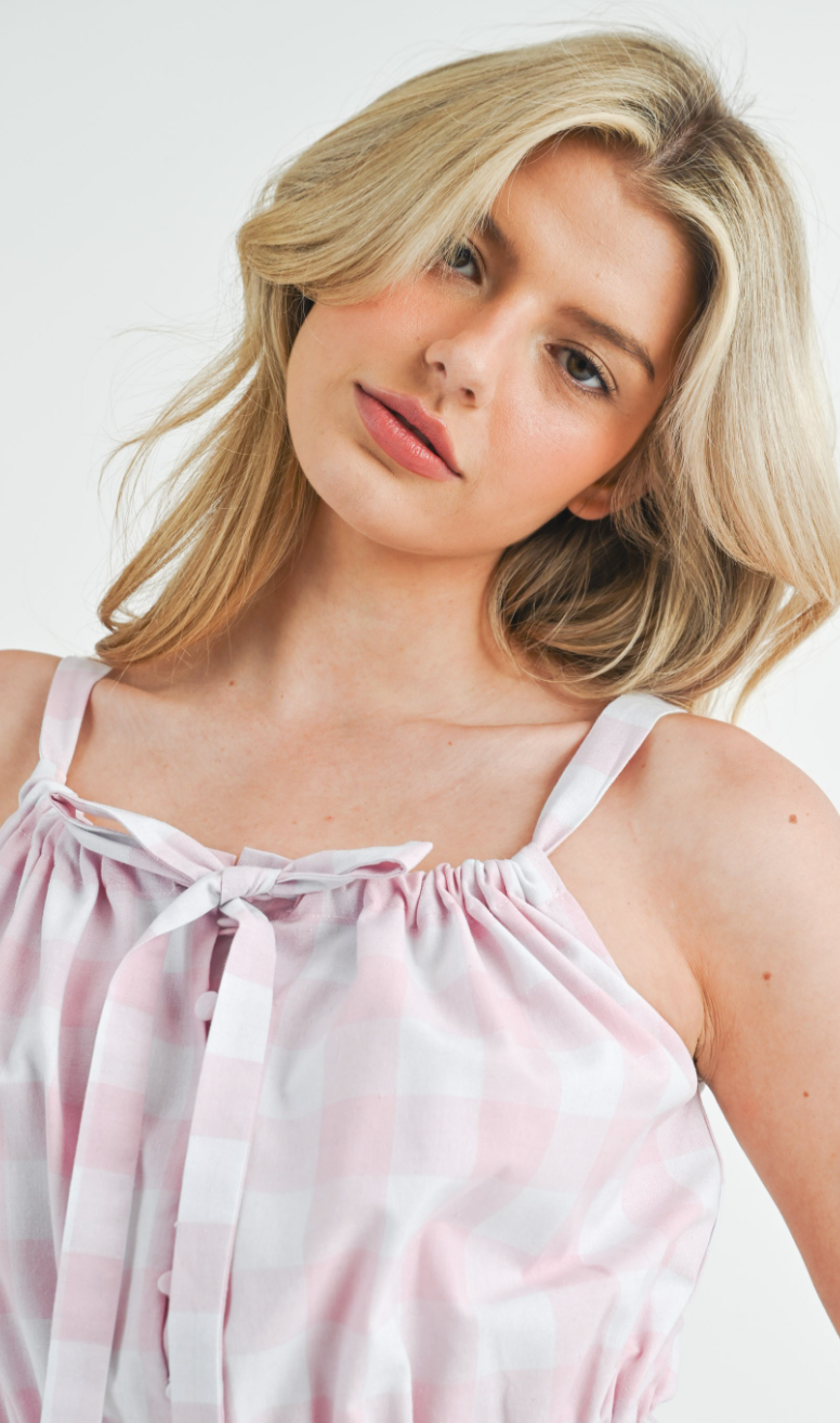 Pink Gingham Bow Romper