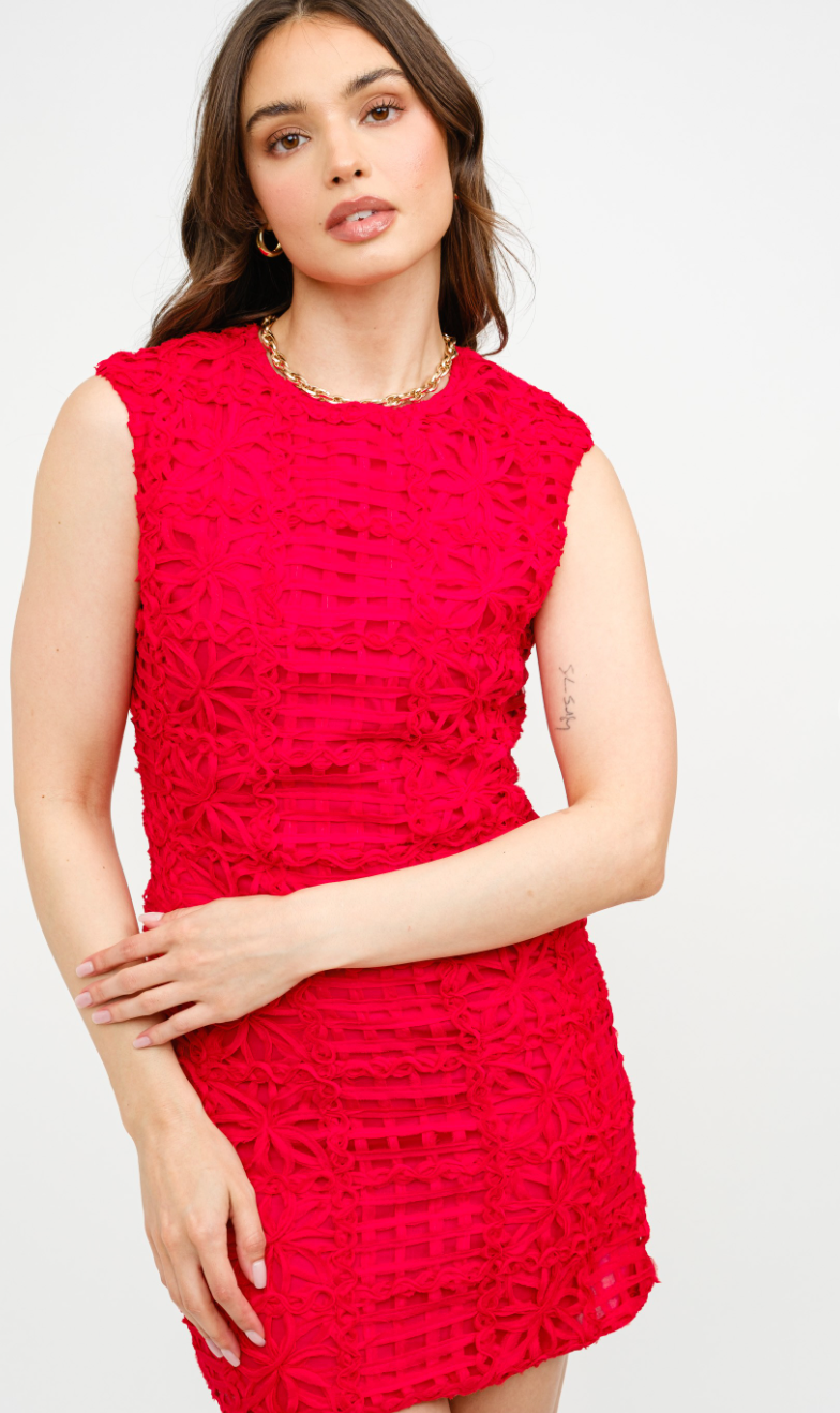 Lucy Textured Mini Dress Red