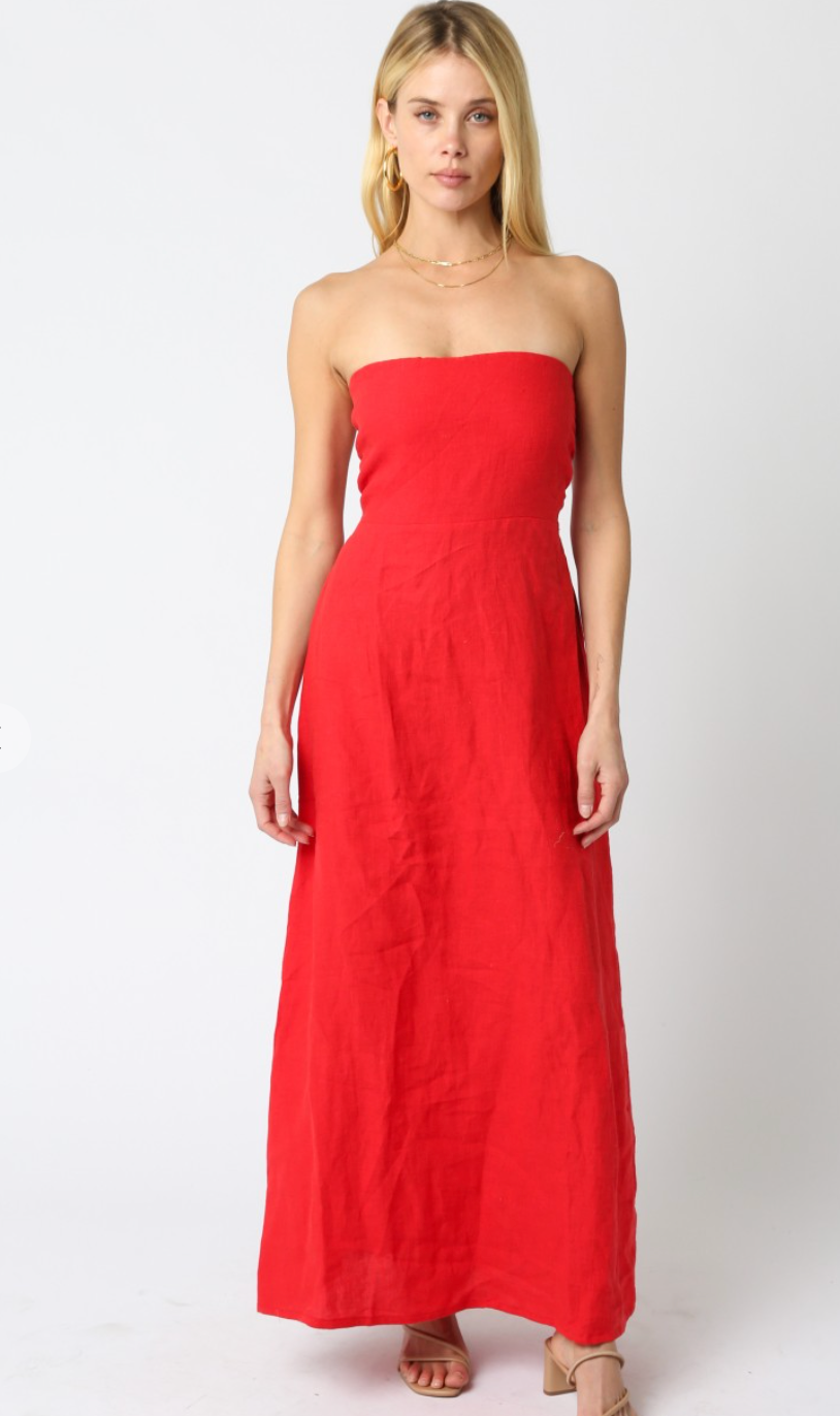 Red Irise Strapless Dress