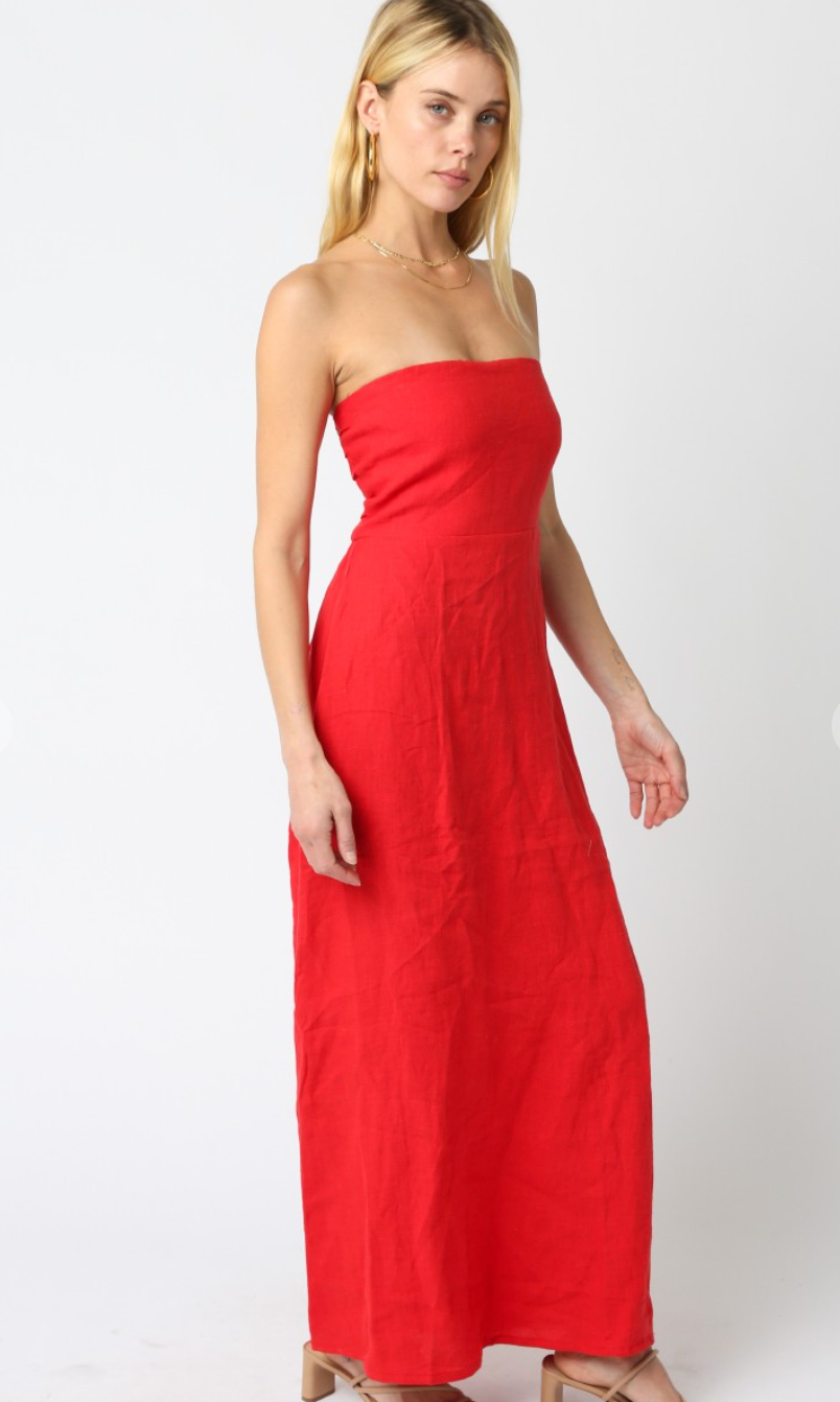 Red Irise Strapless Dress