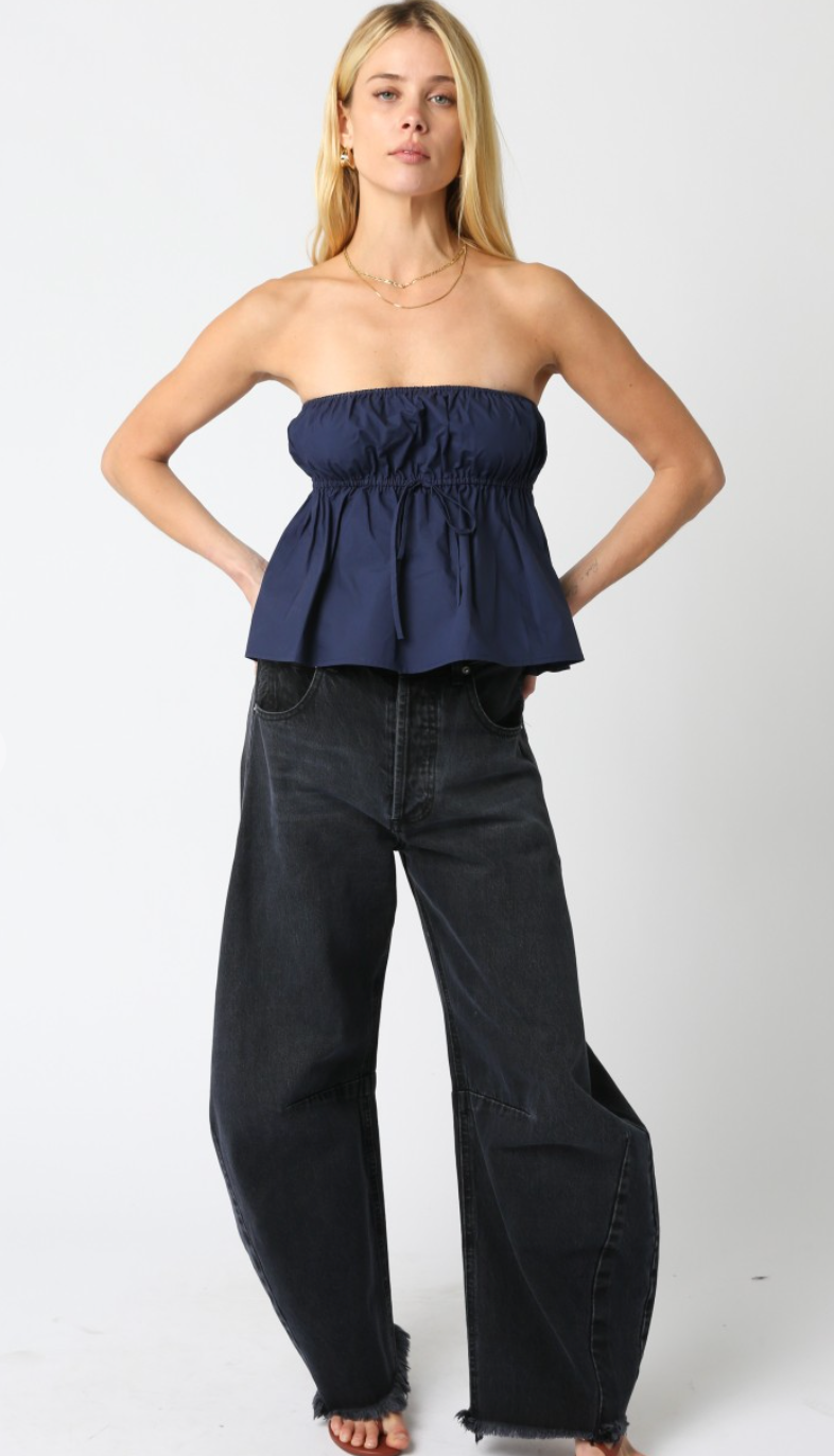 Strapless Tie Top Navy