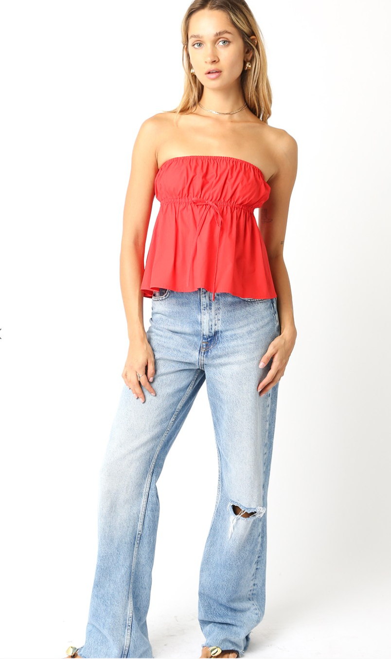 Strapless Tie Top Red