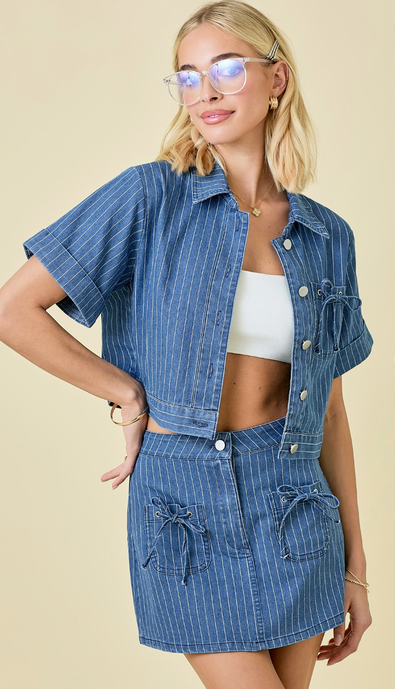 Stripe Denim Jacket & Skirt Set of 2