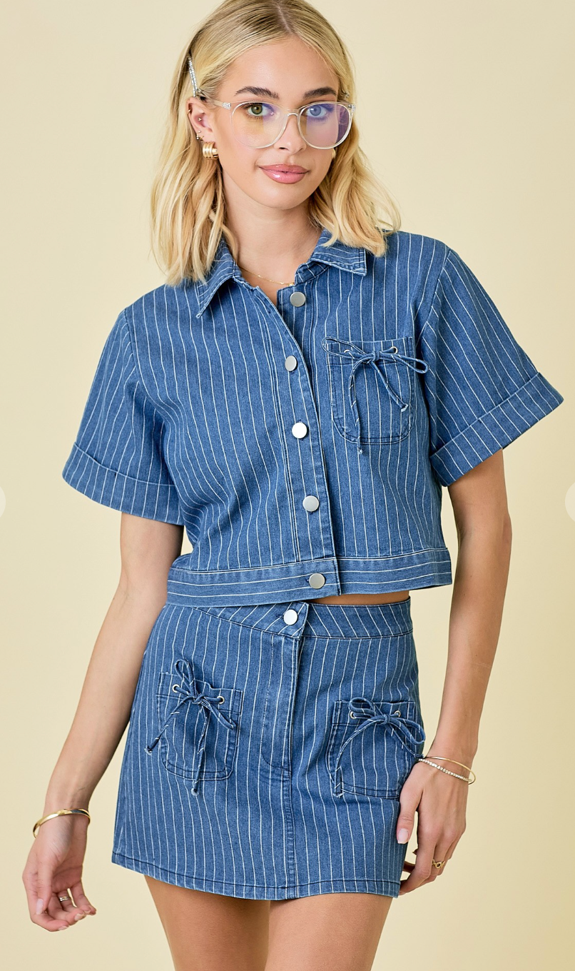 Stripe Denim Jacket & Skirt Set of 2