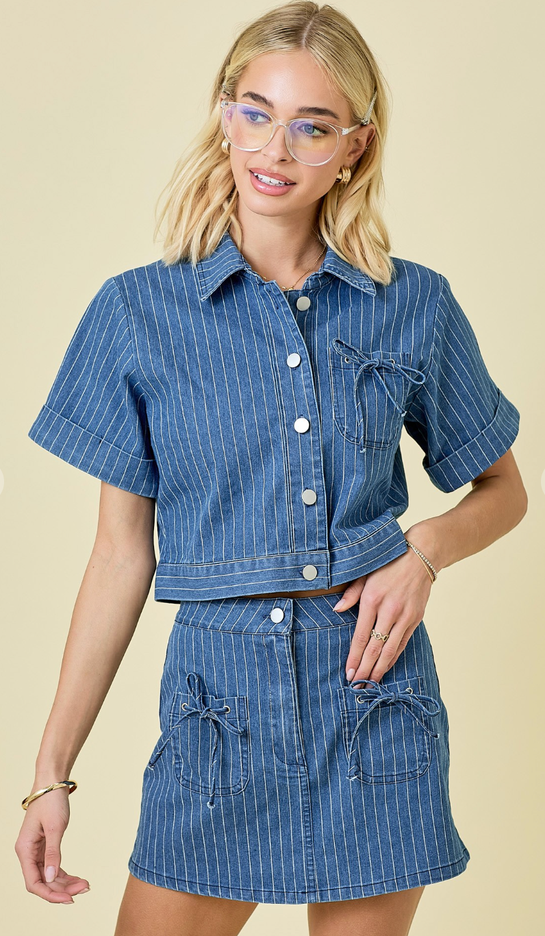 Stripe Denim Jacket & Skirt Set of 2