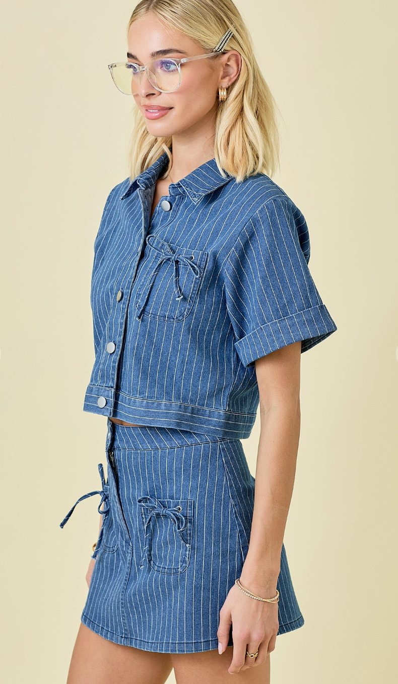 Stripe Denim Jacket & Skirt Set of 2