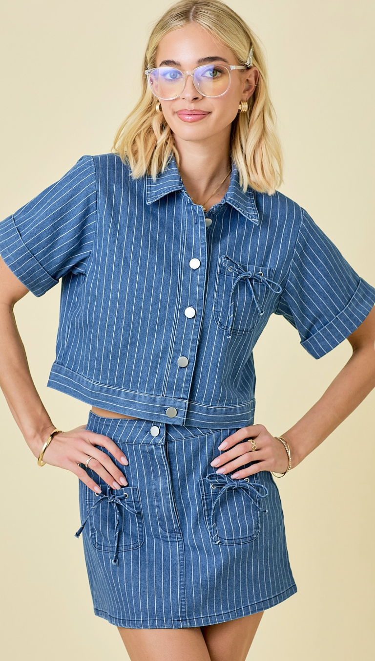 Stripe Denim Jacket & Skirt Set of 2