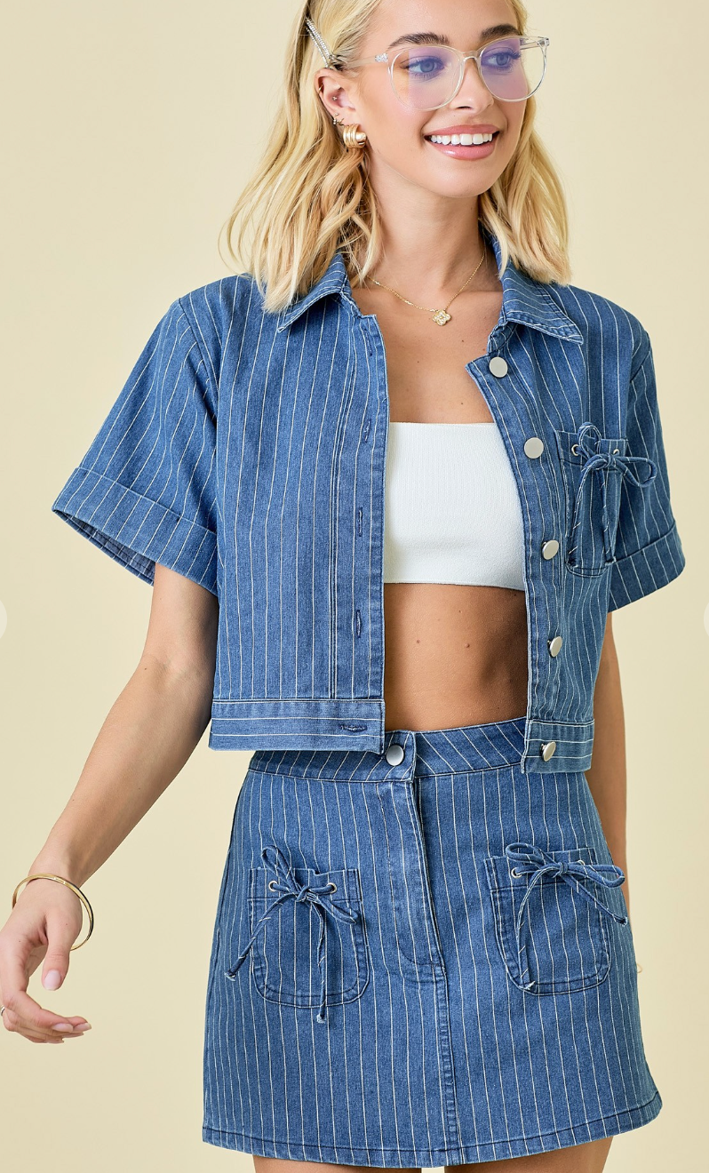 Stripe Denim Jacket & Skirt Set of 2