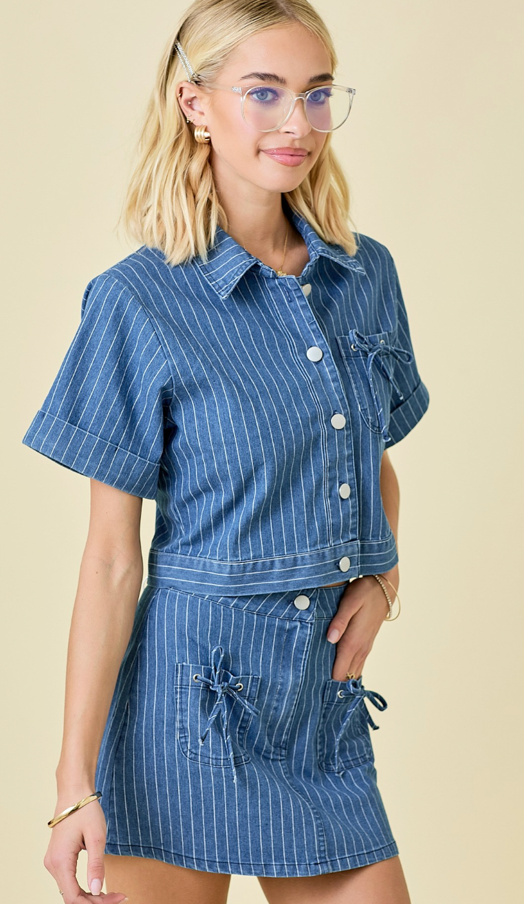Stripe Denim Jacket & Skirt Set of 2