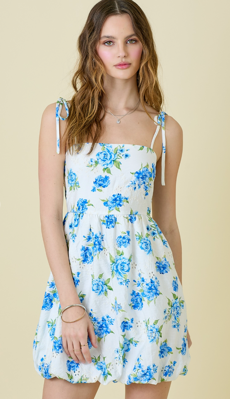 Eyelet Floral Shoulder Tie Dress