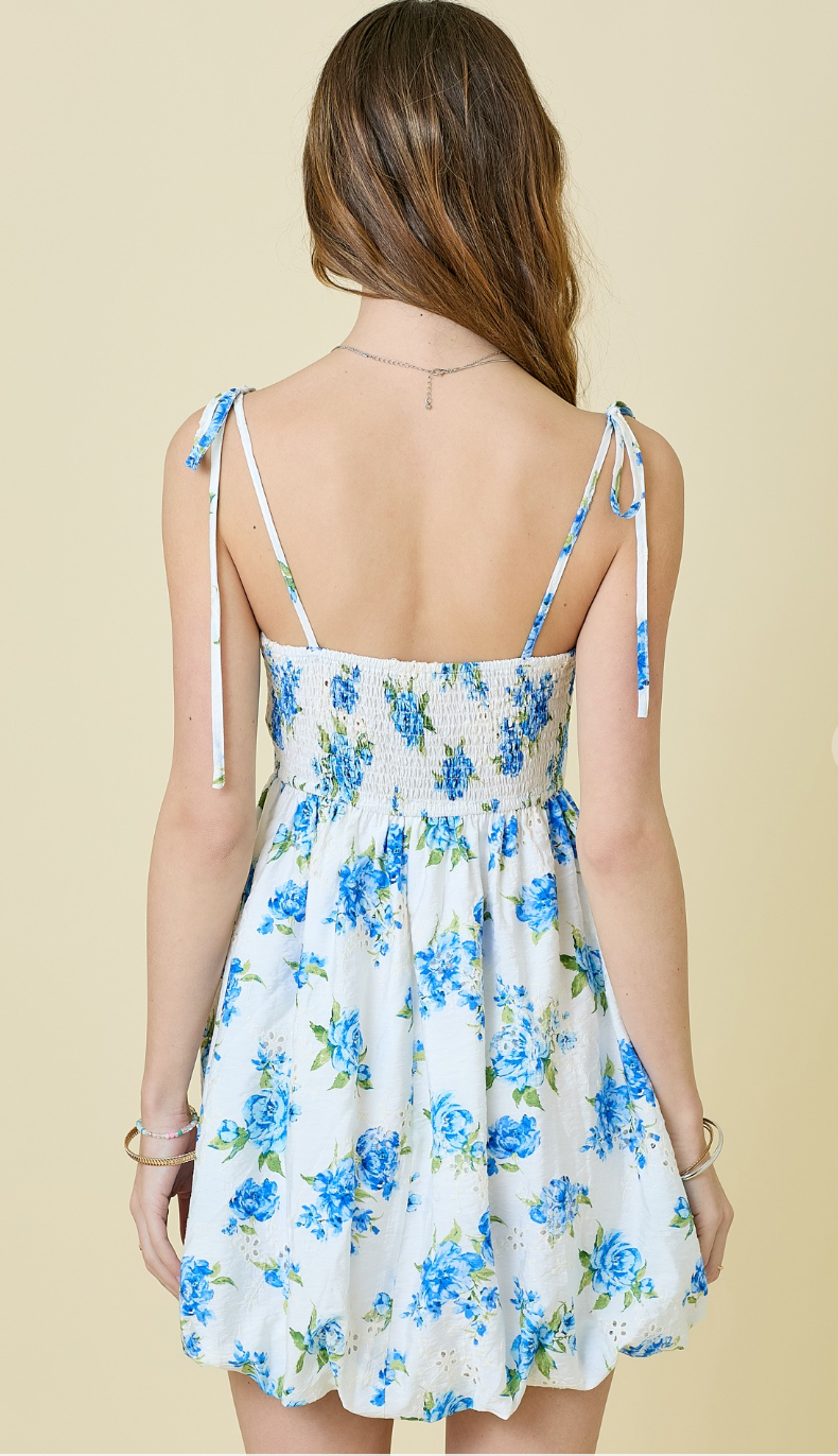 Eyelet Floral Shoulder Tie Dress