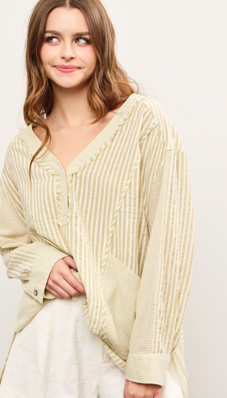 Matcha Stripe Pocket Top