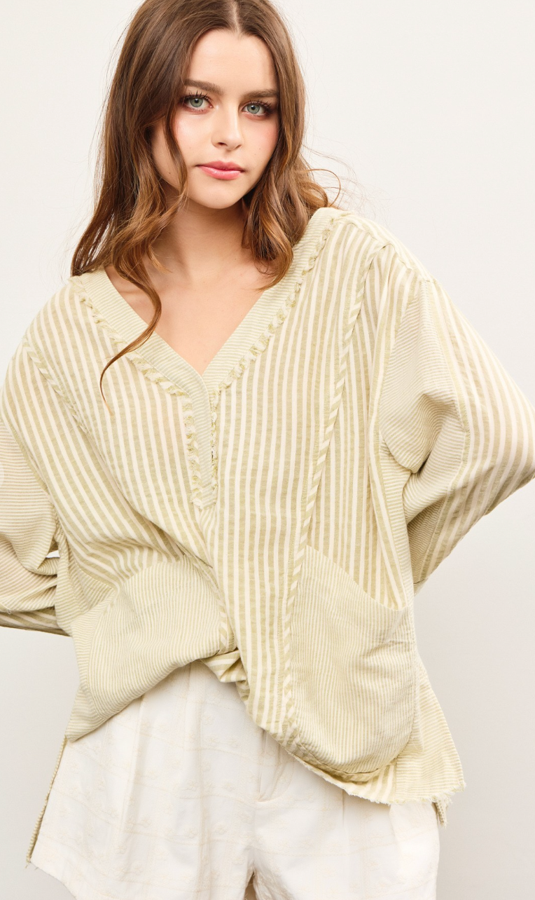 Matcha Stripe Pocket Top