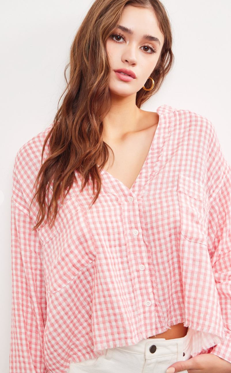 V-neck Gingham Top Strawberry