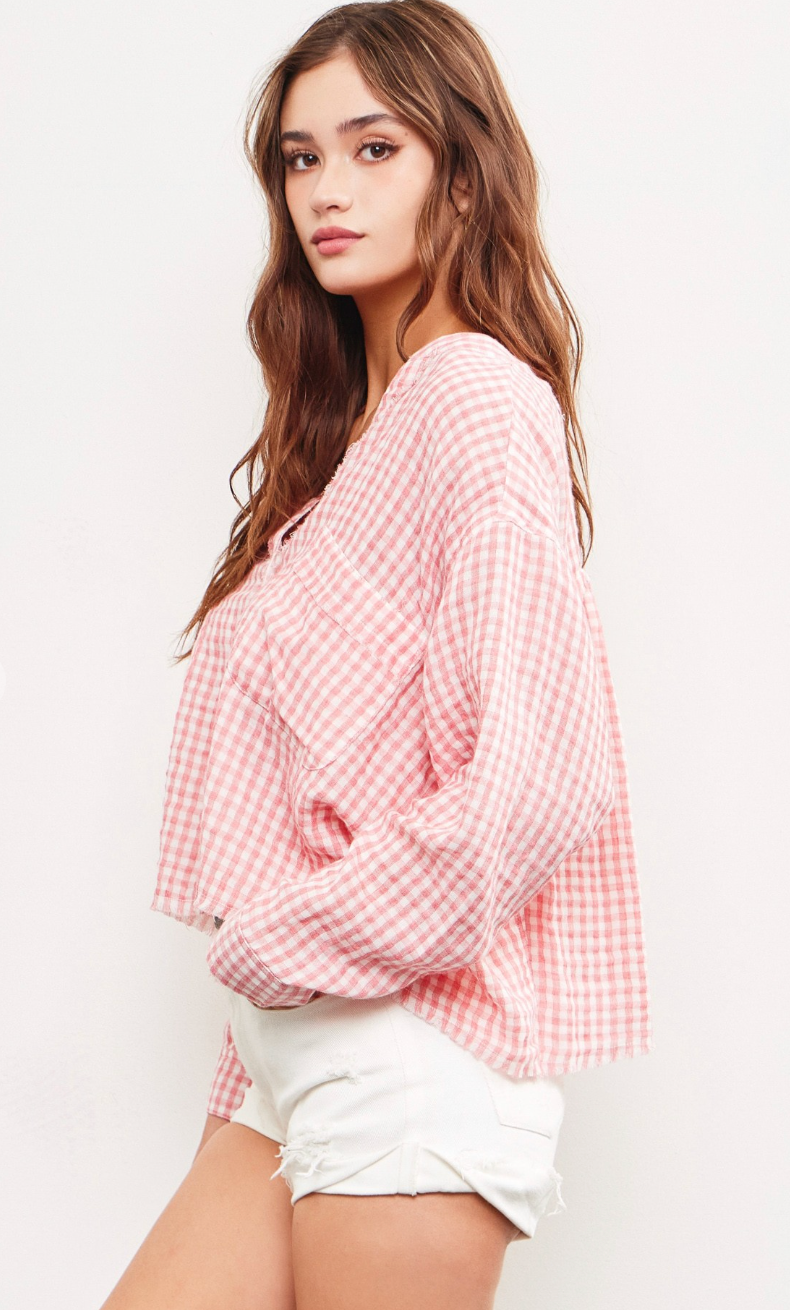 V-neck Gingham Top Strawberry