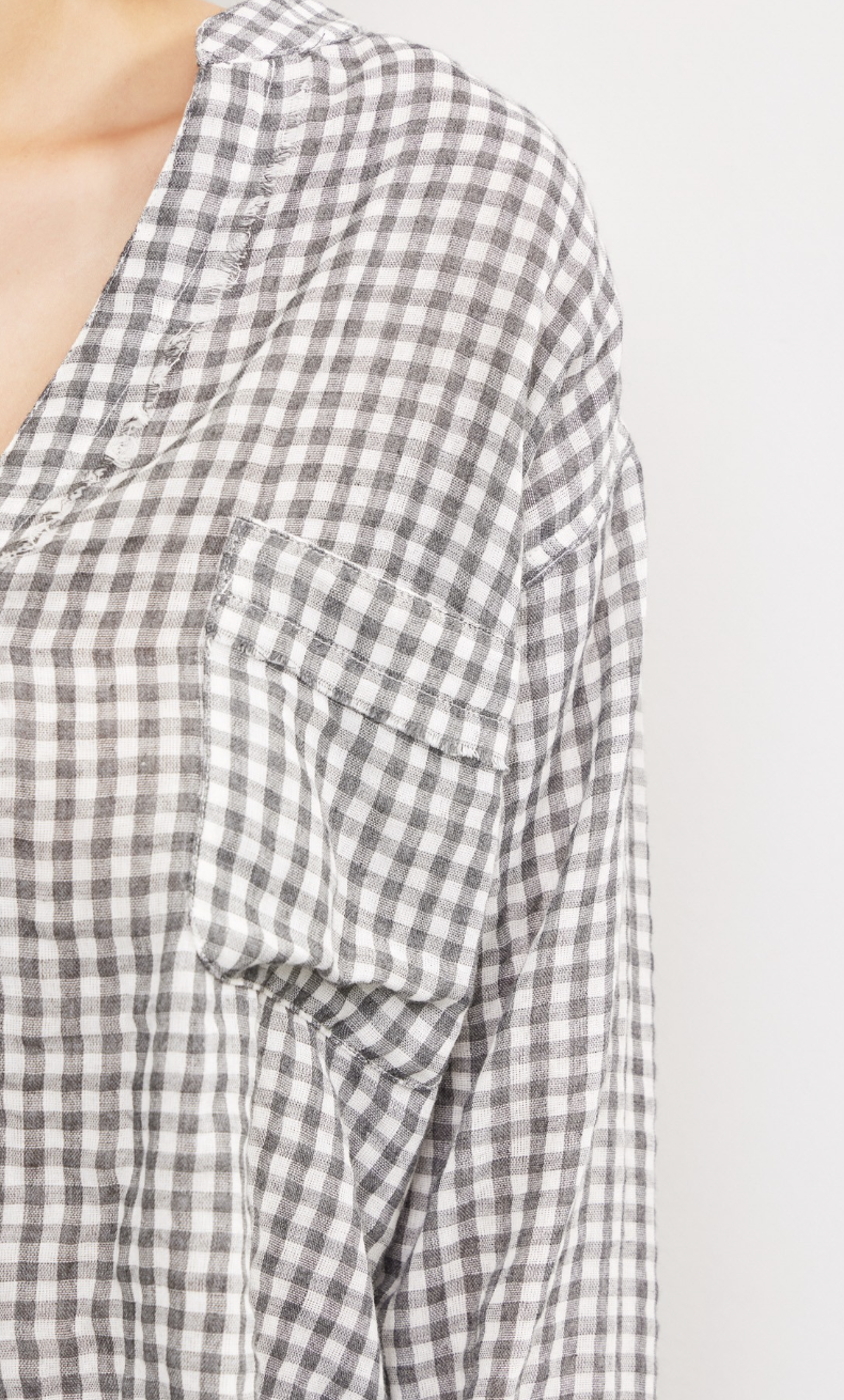 V-neck Gingham Top Grey