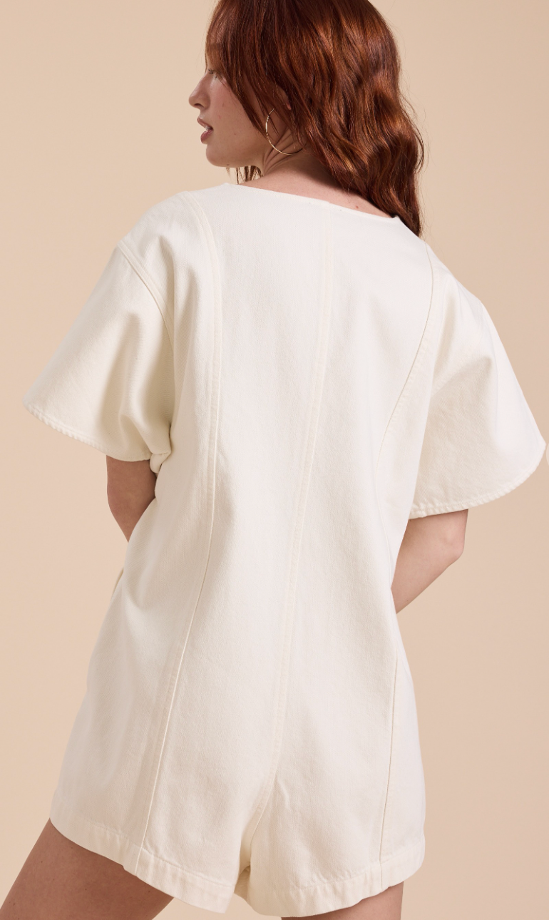Dori Button Cotton Romper Ivory