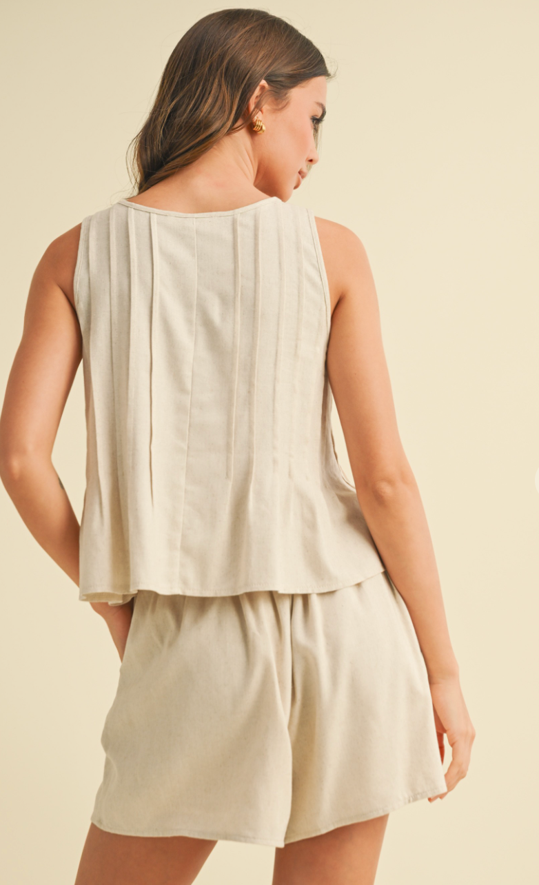 Linen Pintuck Top & Shorts Set of 2