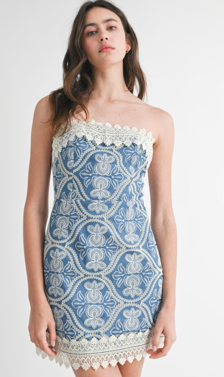 Strapless Denim Crochet Dress